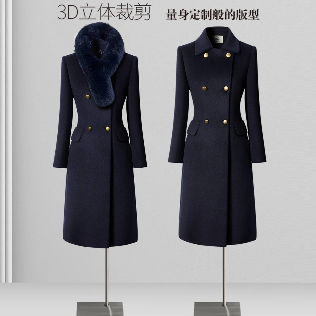 高端羊毛大衣女冬季双排扣毛呢外套中长款时尚气质女神范职业工装