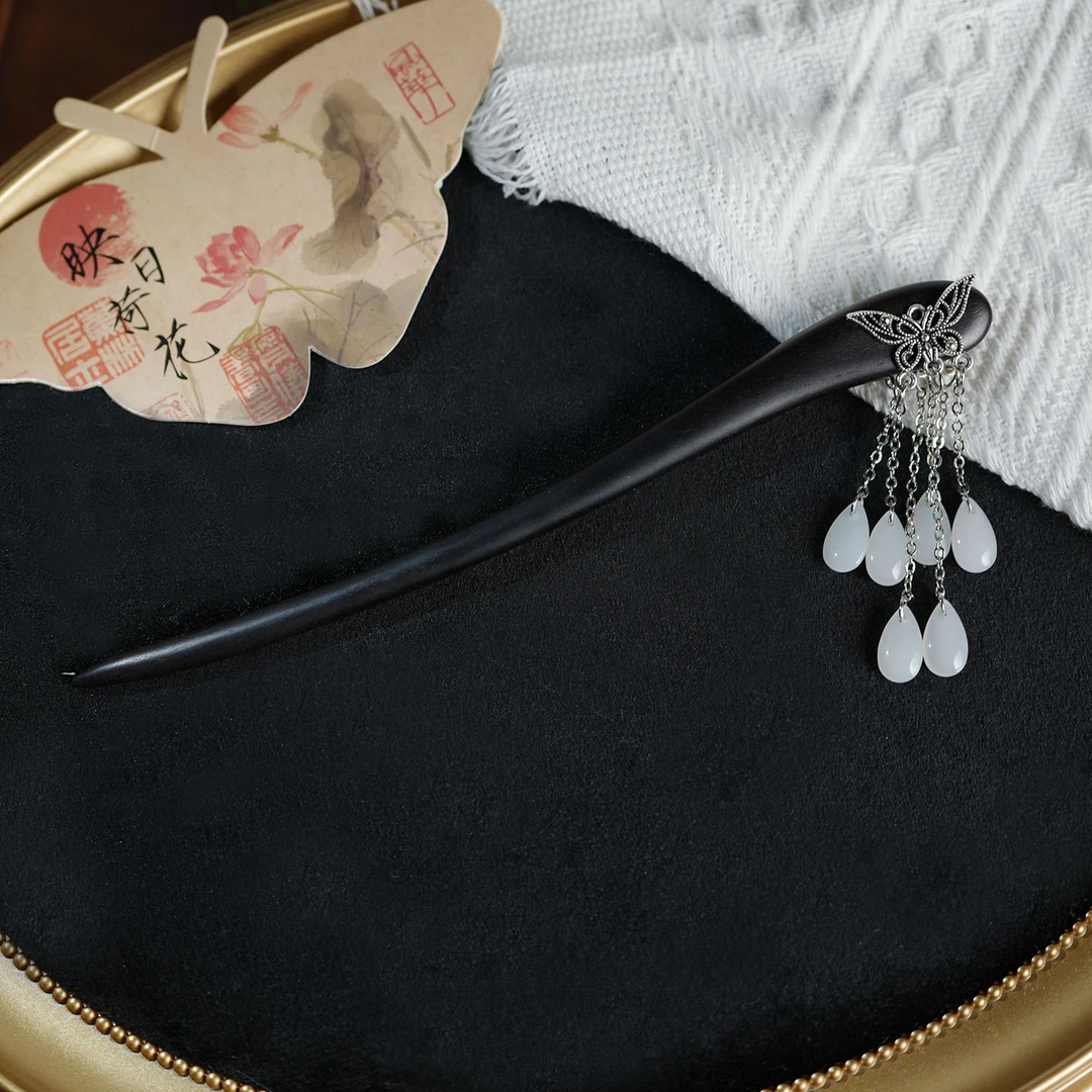 银蝶缠丝黑檀木发簪子发簪盘发簪复古宫廷民族风女原创设计复古风