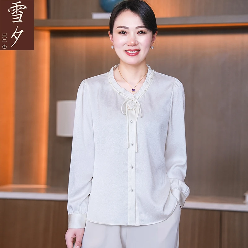 年轻妈妈春装大码雪纺衬衫中老年女时尚减龄T恤洋气打底小衫新款