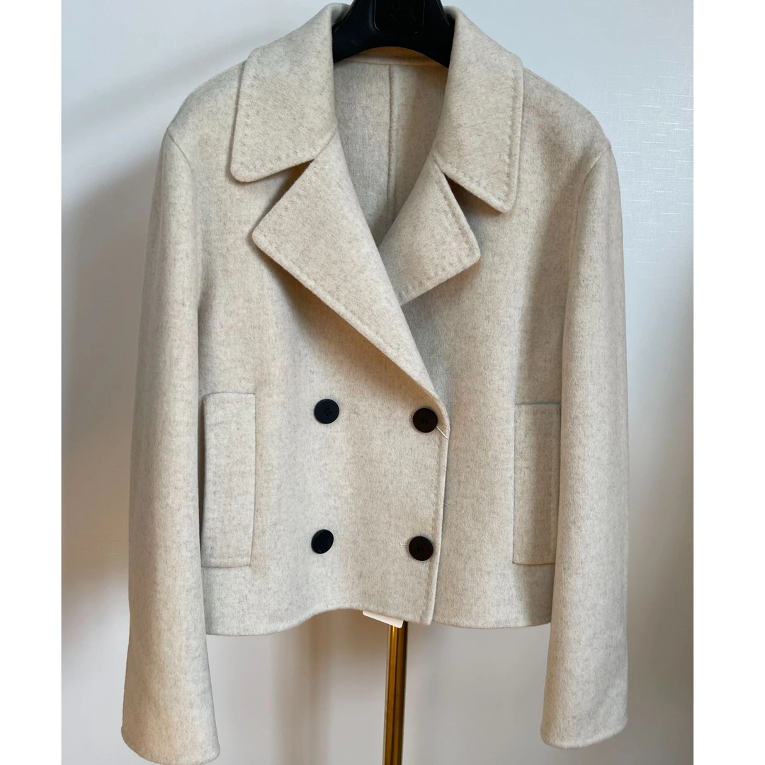 秋冬季短款羊毛大衣气质时尚百搭女士双面毛呢设计师翻领4082