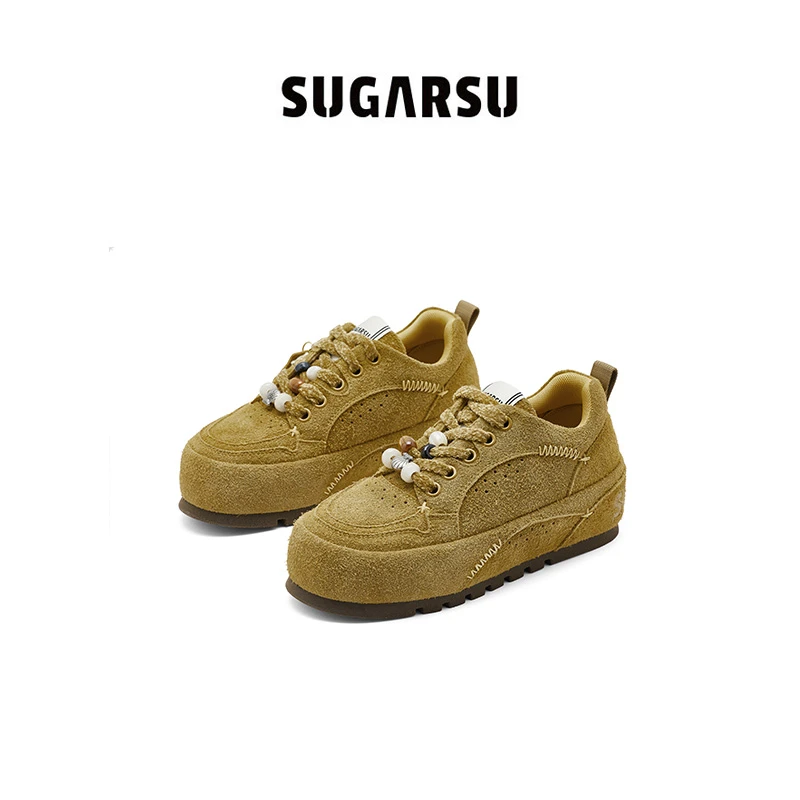 SugarSu 25年秋季新款复古时尚厚底增高运动休闲面包鞋女