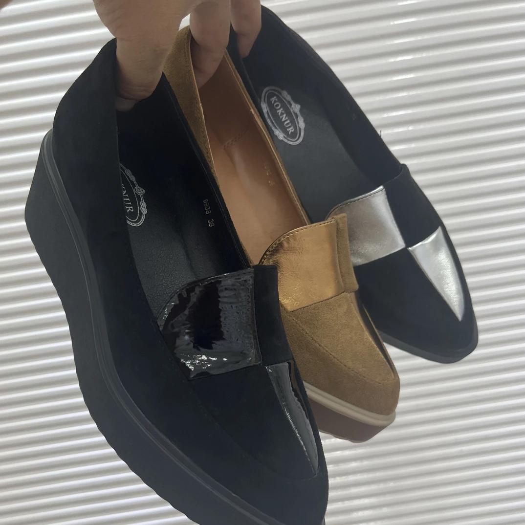 圆头女鞋深口一脚蹬纯色橡胶乐福鞋厚底女士皮鞋鞋子