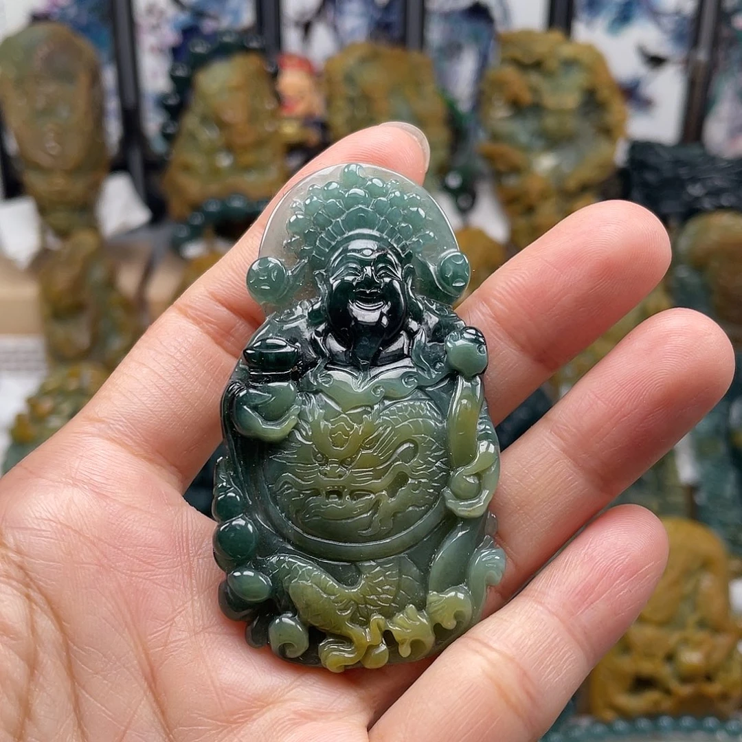 翡翠未镶嵌颈饰天然翡翠a货财神