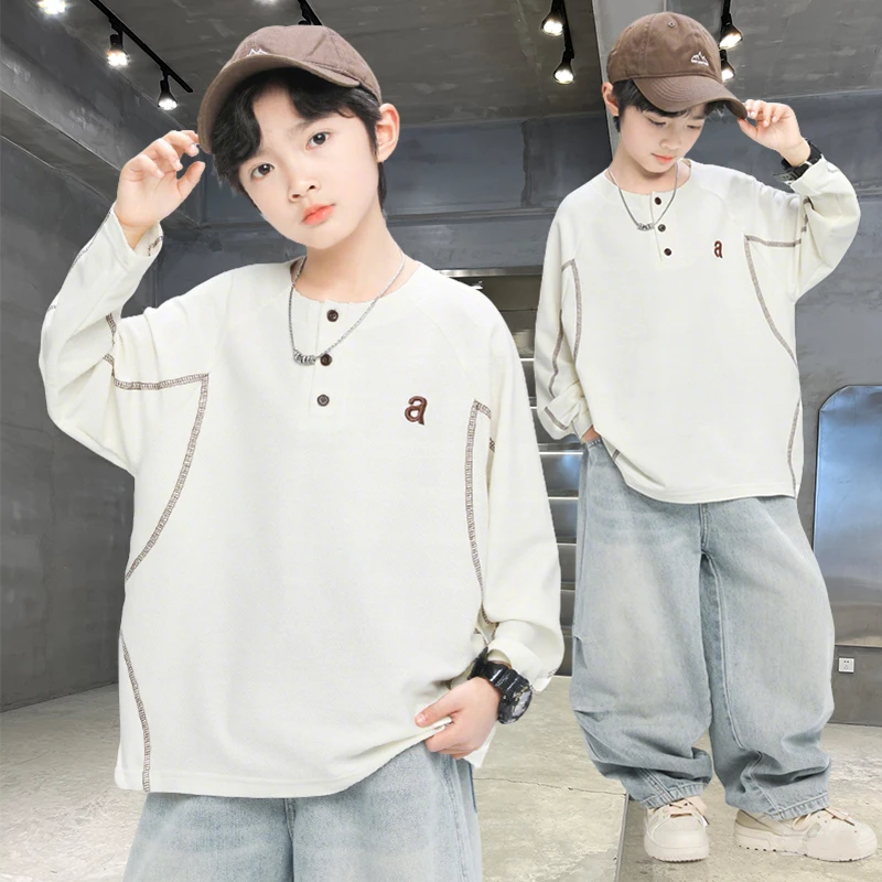 男童春秋款长袖2025新款宽松T恤中大童洋气酷潮【QSX-DR】A5164