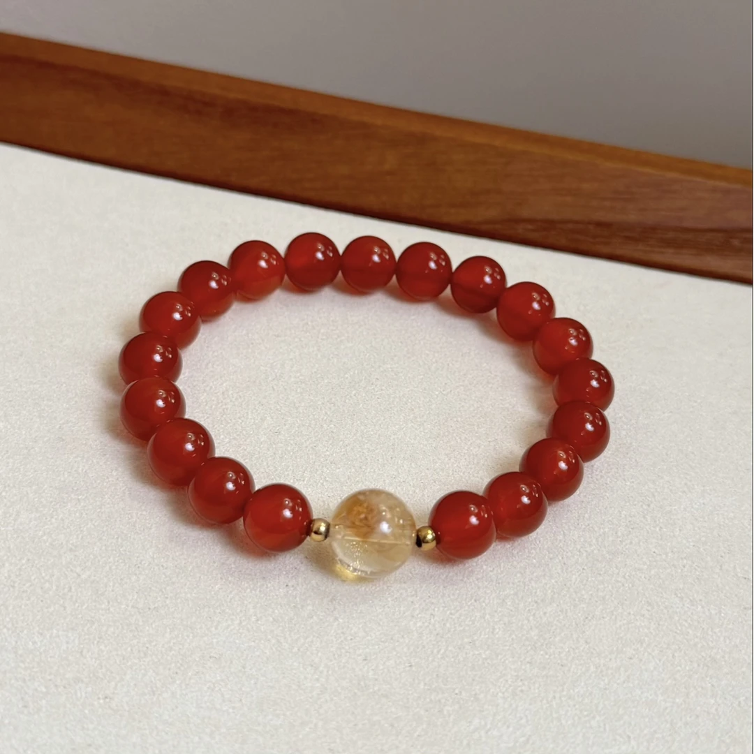 合金仿水晶手链 杨杨babytime 蛇年本命红瑙瑙串珠黄色仿水晶手链