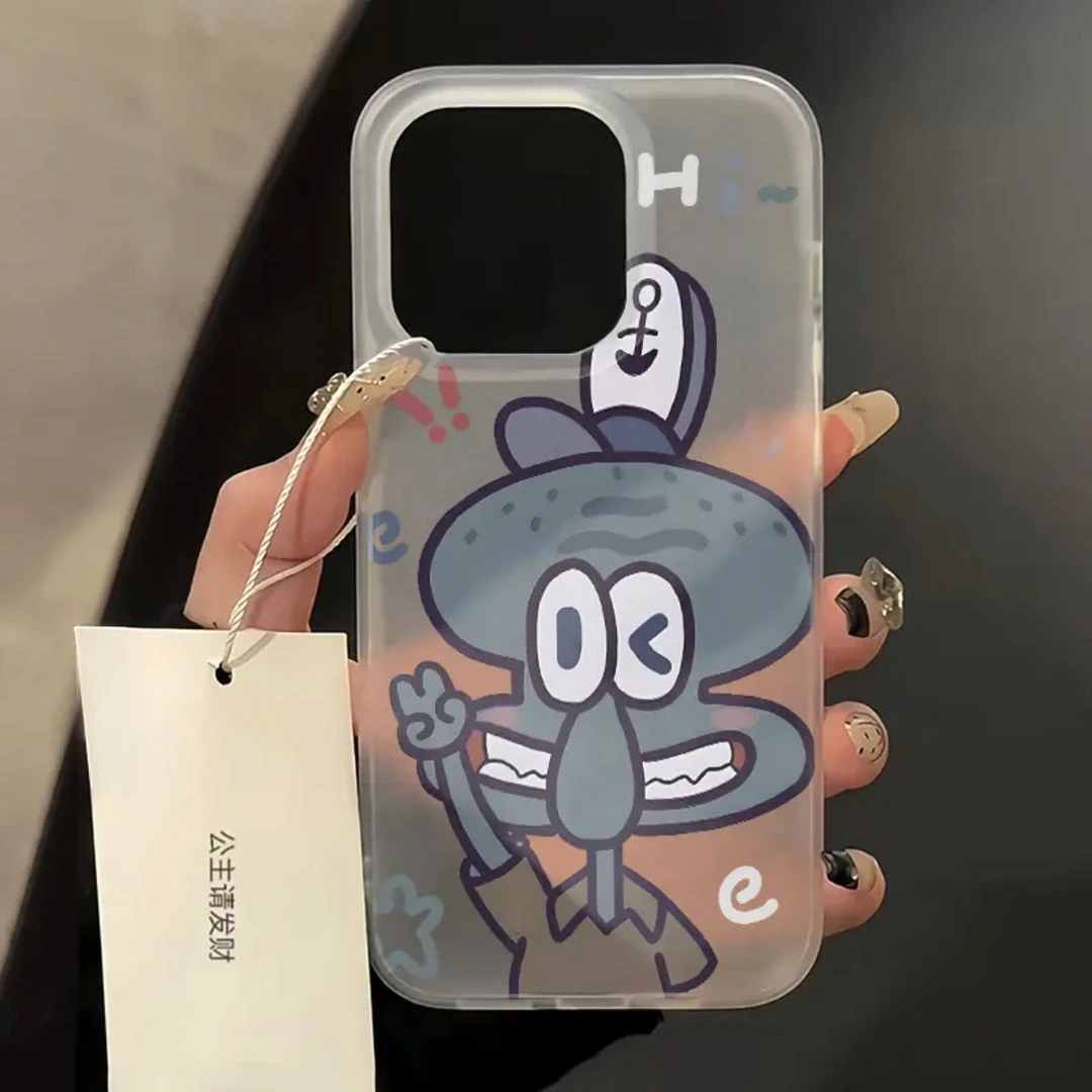 比耶章鱼哥适用苹果16PROMAX手机壳iPhone15大孔14磨砂13高颜值12