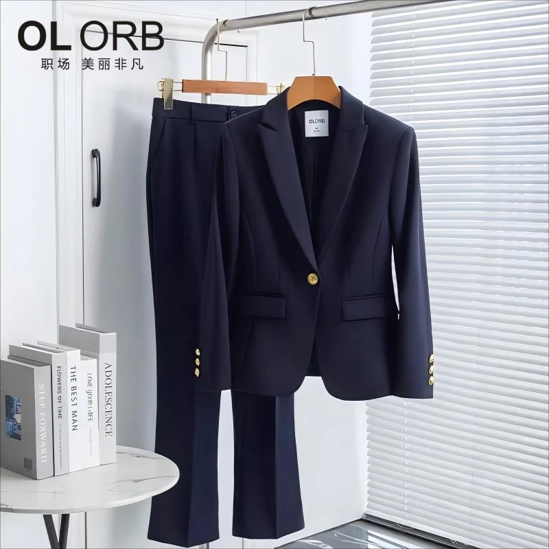 藏蓝色西装套装女秋冬职业小个子小众设计感免烫商务修身西装外套