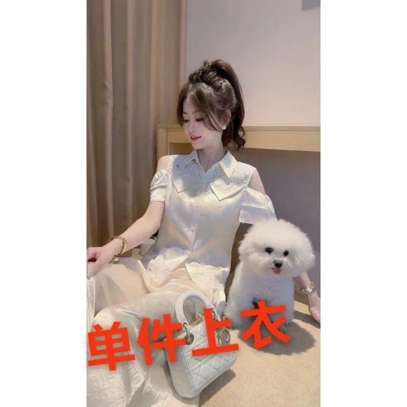 Si【梦莎】2025夏季新款T恤设计师款气质法式时尚蕾丝镂空短袖T恤