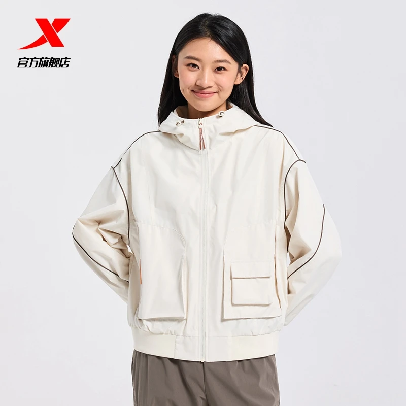 特步双层风衣男士新款针织时尚休闲宽松潮流春季百搭运动连帽外套