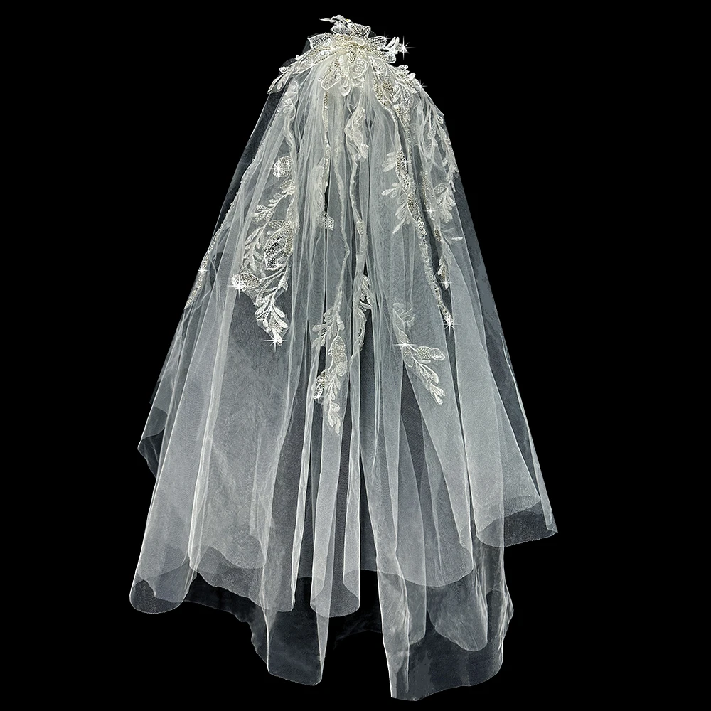 新娘结婚主婚纱头纱白色蓬蓬珠绣头纱领证登记复古拍照头纱头饰