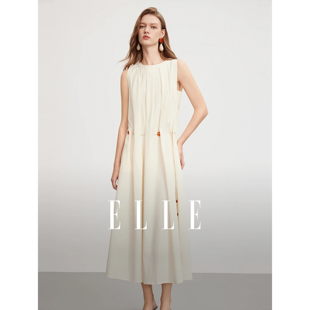 【商场同款】ELLE显瘦气质连衣裙25夏新款长款无袖设计师L8SLM109