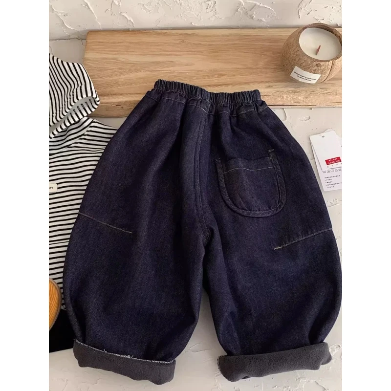 男童加绒裤子秋冬款新款宝宝休闲长裤冬季一体绒儿童加厚牛仔裤潮