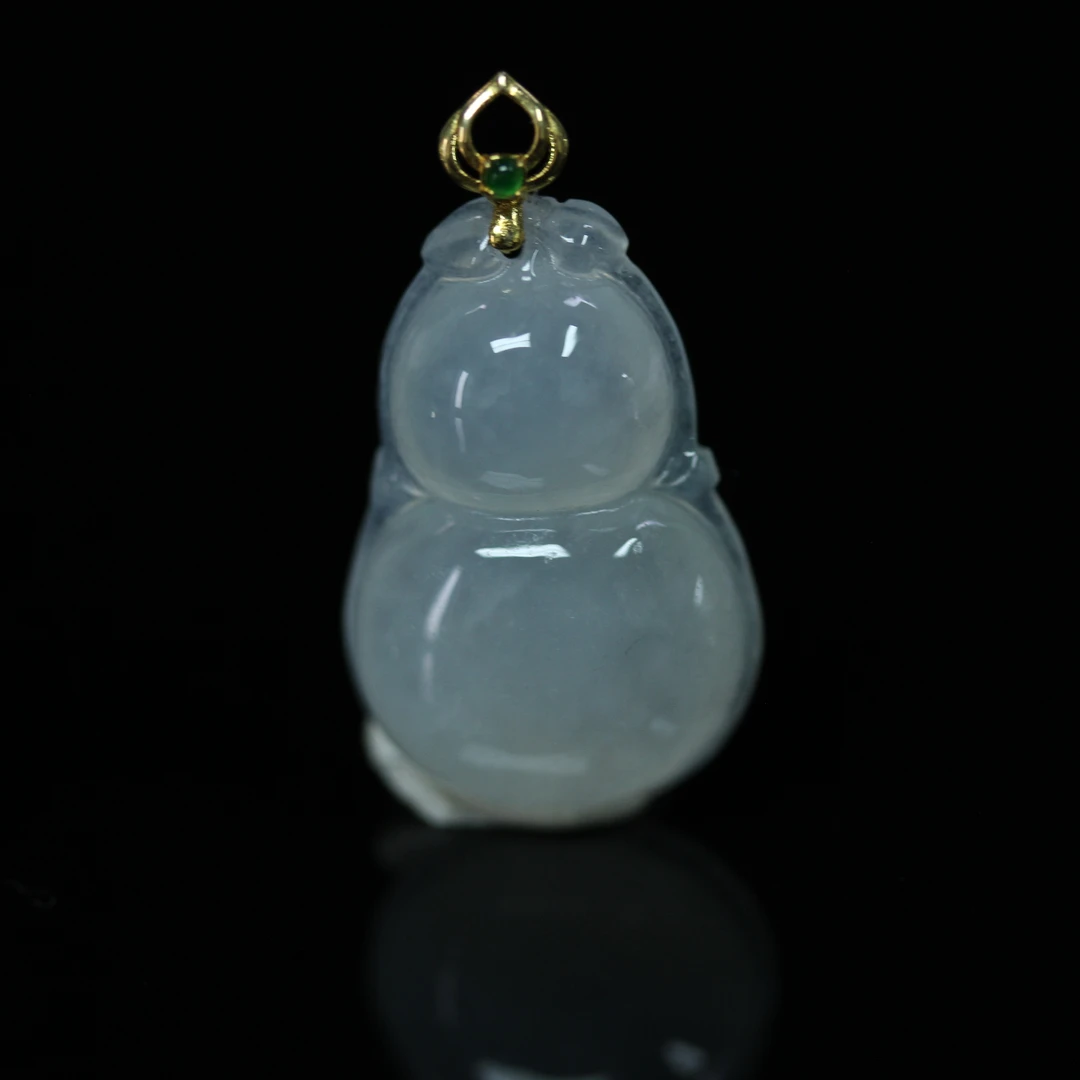 天然缅甸翡翠A货18K金镶白冰籽葫纳福葫芦吊坠/1229598/拍卖