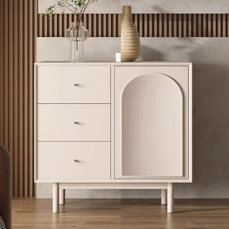 玄关柜现代轻奢高档侘寂风玄关柜法式鞋柜奶油白风餐边柜客厅卧室