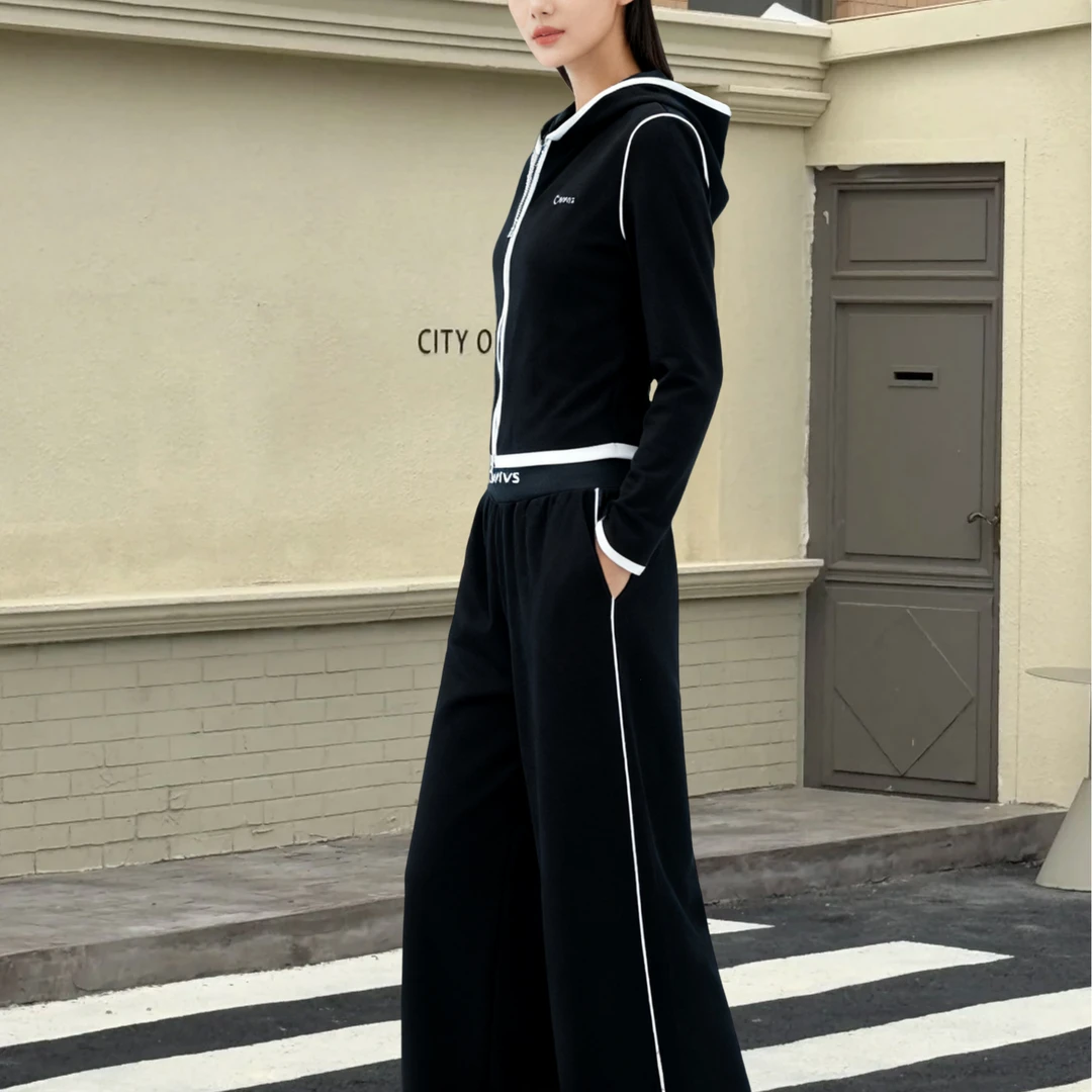 2025秋冬新款时尚休闲套装女拉链拼色设计感洋气休闲显瘦两件套女