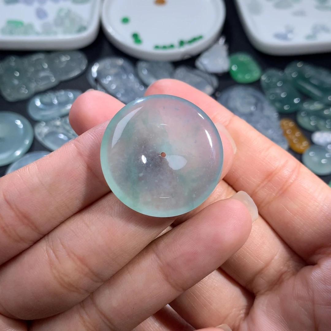 翡翠裸石未镶嵌飘花平安扣