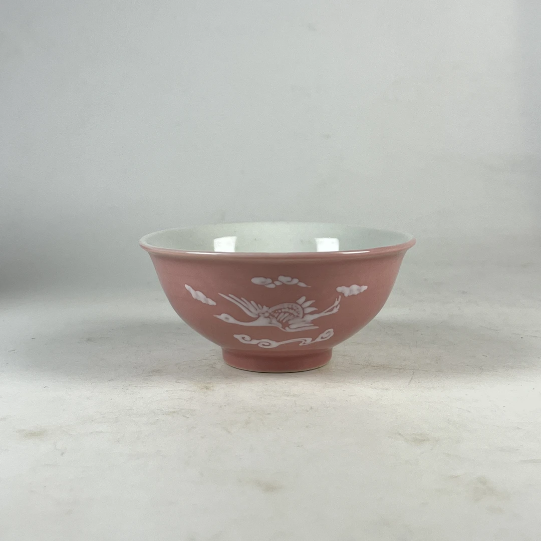 创汇-桃红釉沥白小茶碗6774  一个