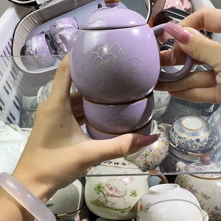 紫罗兰莲花龙蛋一壶二杯
