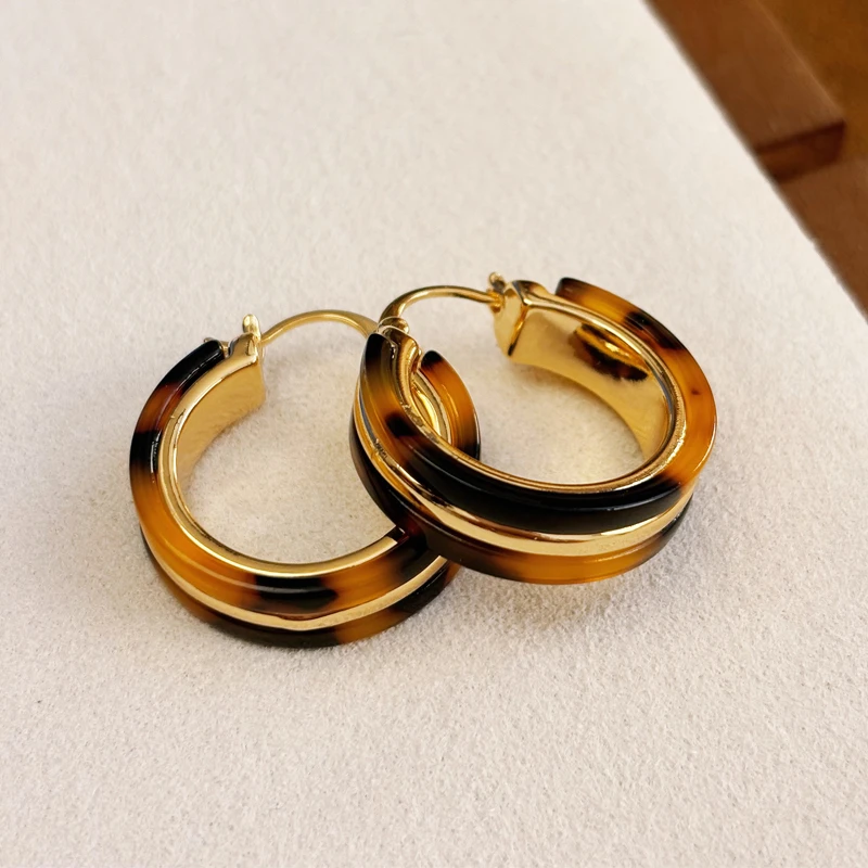 铜合金耳饰 s25银针高级感豹纹耳环圈圈轻奢欧美风复古气质耳环