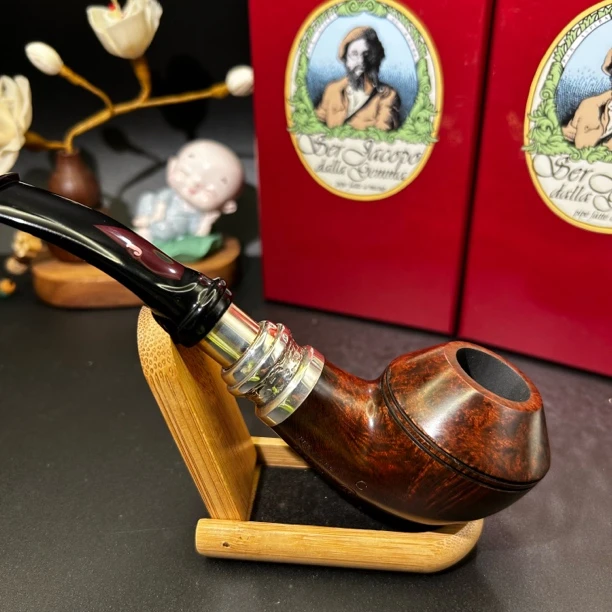 意大利雅克博Seracopo石楠木手工烟斗根特制双银圈光面3㎜