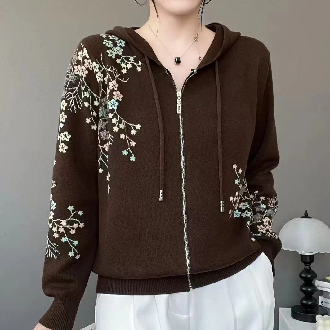妈妈装显年轻大码减龄显瘦洋气上衣女2025早秋宽松翻领针织衫3388