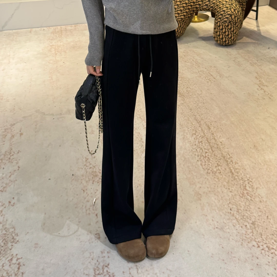 宿慕SUMU瘦腿裤韩版舒适加绒休闲裤11-7新款加厚密密绒喇叭裤5395