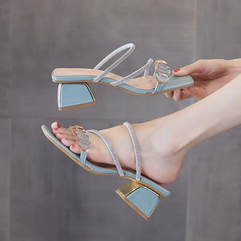 zs穿裙子专用鞋子轻奢鞋子时尚百搭鞋子夏季外粗跟高跟鞋网红潮牌