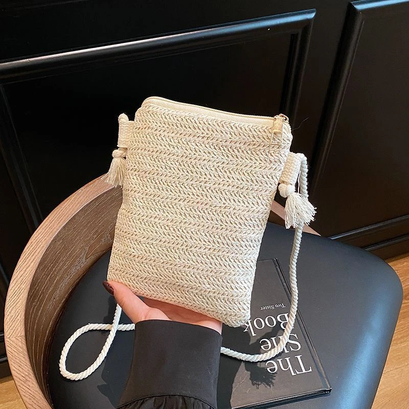 小众设计草编包女2025新款潮时尚百搭单肩斜挎包编织手机水桶包LQ