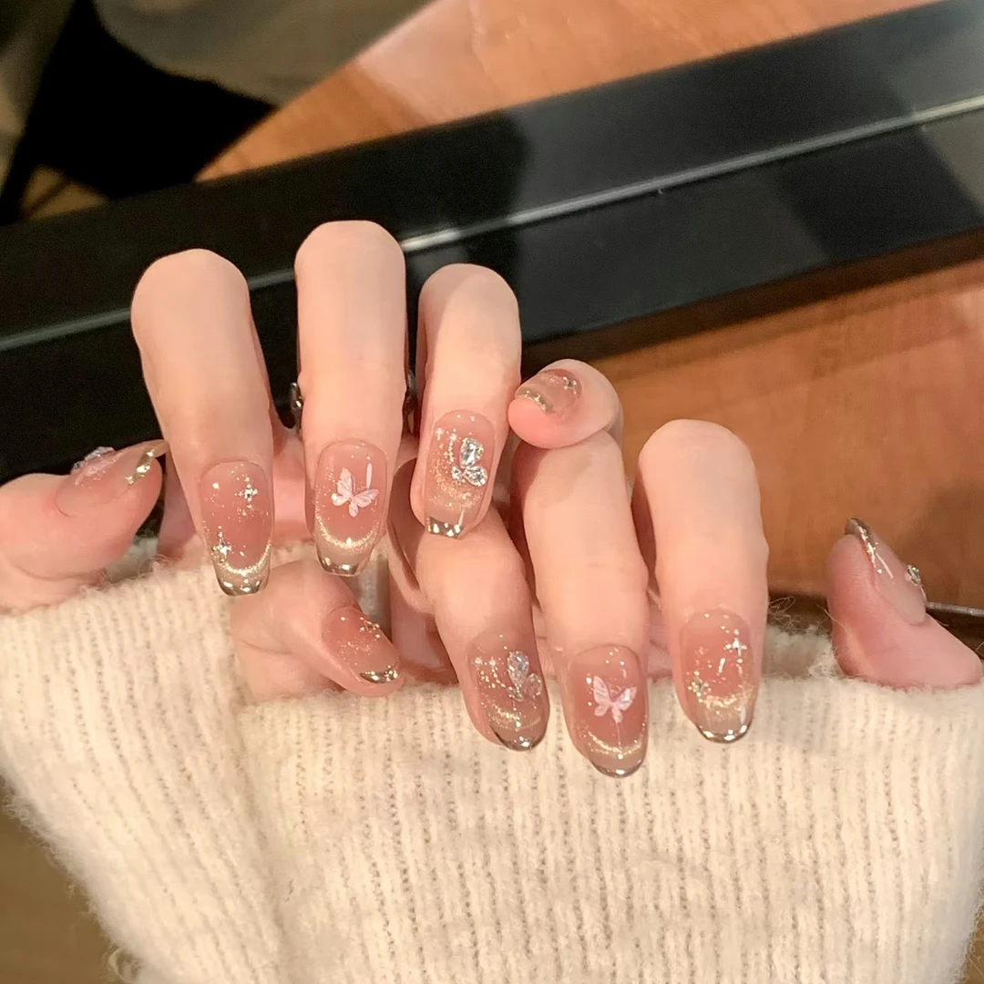 【星河漫漫】夏日纯欲冰透爆闪蝴蝶猫眼轻奢显白可拆卸手工穿戴美甲