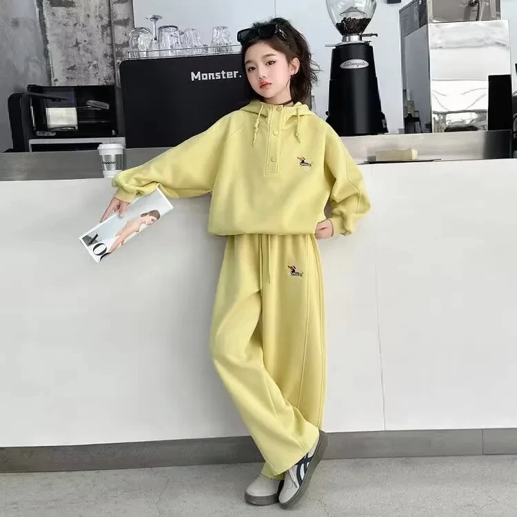 女童套装春季新款洋气时髦中大童连帽卫衣休闲两件套春装初中学生