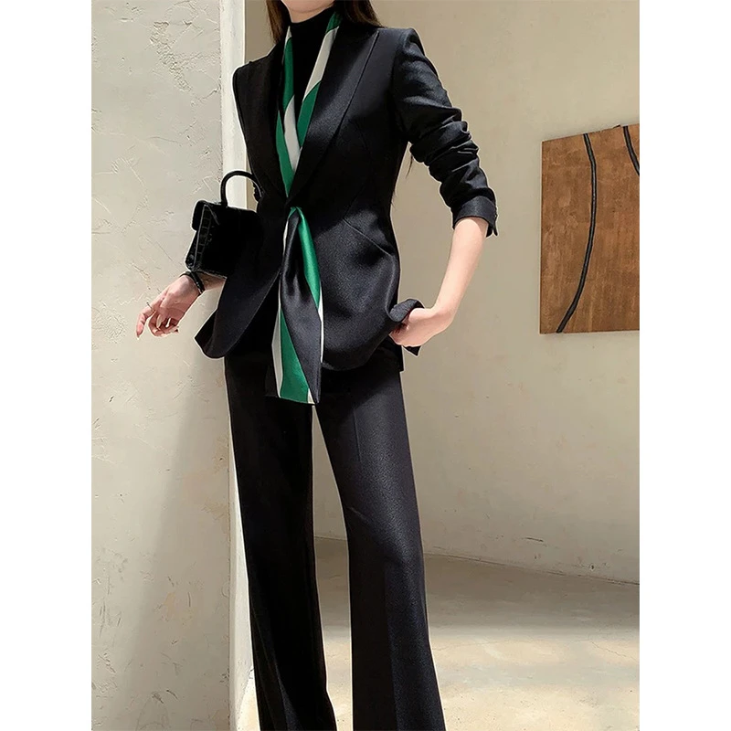 高级感秋季大码黑色气质通勤西装套装女职业修身裤西服两件套正装