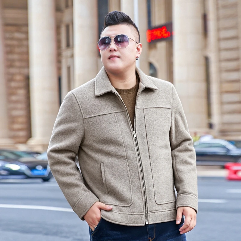 加肥加大短款油蜡夹克毛呢免烫商务休闲翻领男冬季男装夹克外套