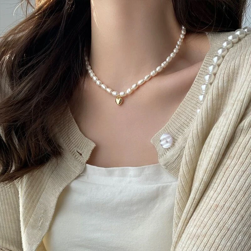天然淡水珍珠天使之心米珠项链女甜美简约时尚锁骨链轻奢气质颈链