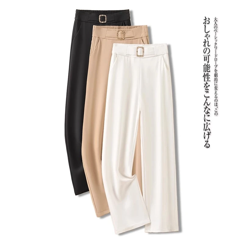 拉夏贝尔气质雪纺阔腿裤2025新款夏季薄款直筒裤女高腰垂感西装裤