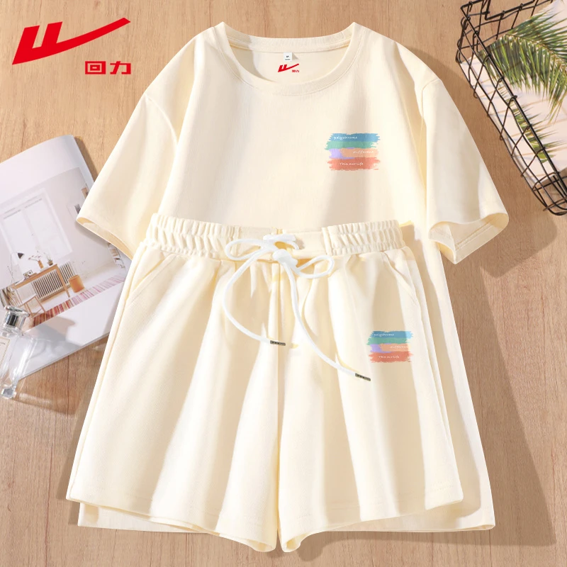 回力纯棉运动服套装2025新款夏季宽松休闲跑步短袖短裤一整套夏装