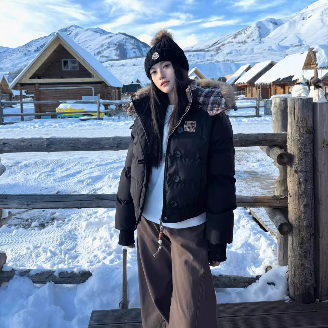 艺尙  美式复古冬季短款串珠拉链连帽收腰显瘦菲奥娜棉服