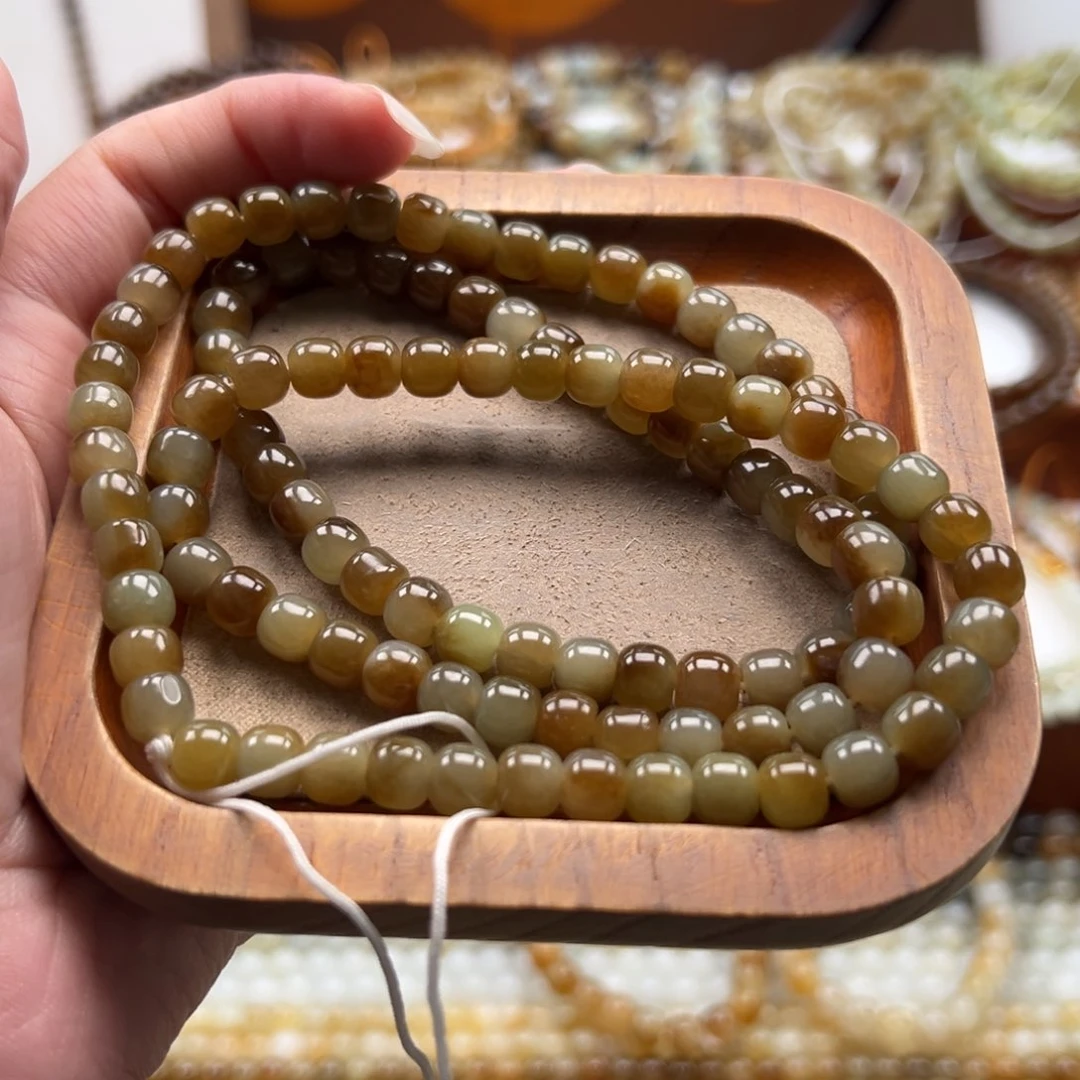 毛衣链未镶嵌和田玉珠串6*7mm