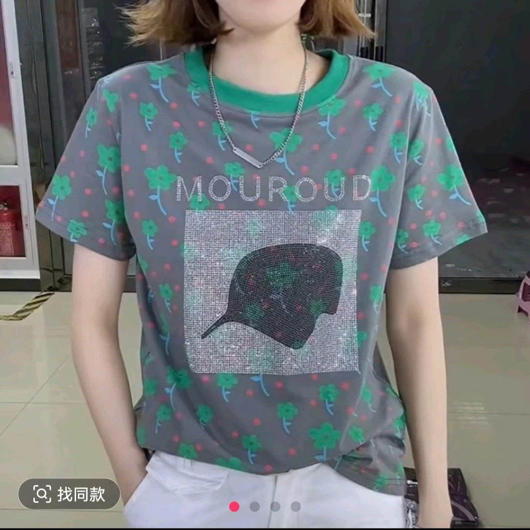 2025新款帽子镶钻小花短袖5026款