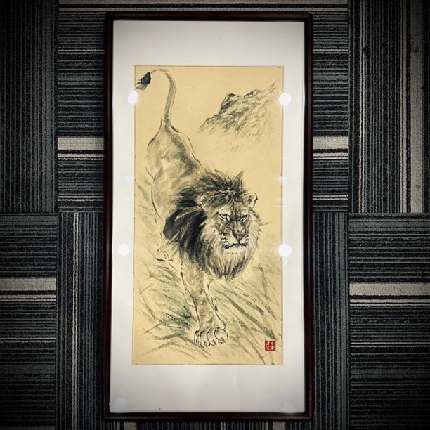 狮子《草野雄风》65*45手绘原稿国画