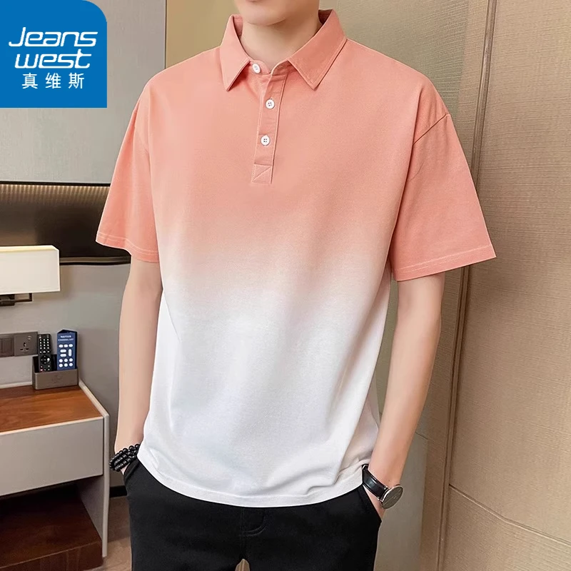 真维斯渐变色POLO衫男士2025夏季薄款翻领百搭短袖T恤男潮牌上衣