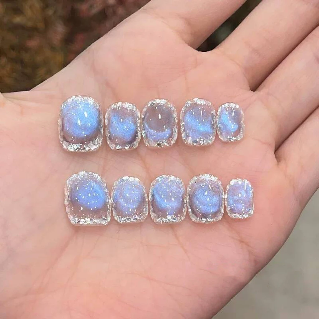 【蓝月光】纯手工穿戴甲气质穿戴式梯形光疗甲美甲师