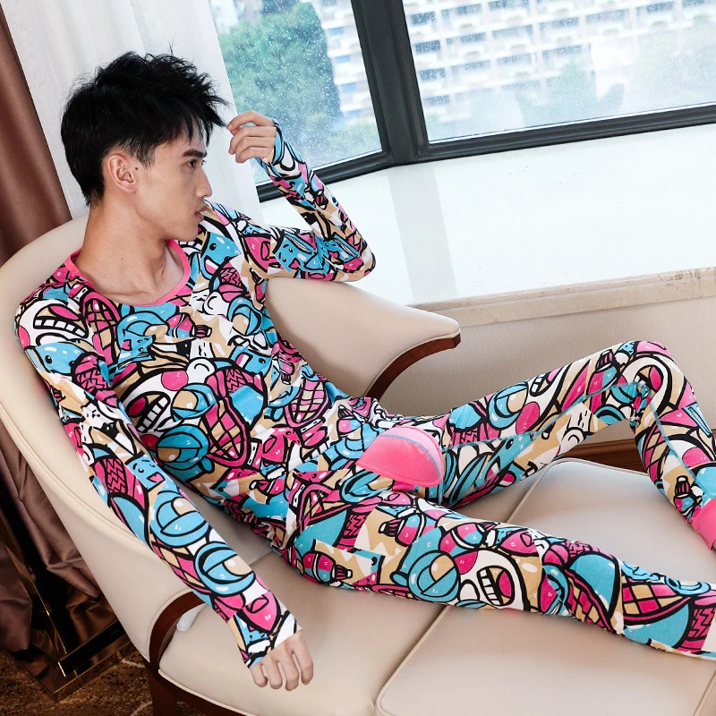 男士保暖内衣套装薄款棉质秋衣秋裤青年运动圆领个打底衫秋冬