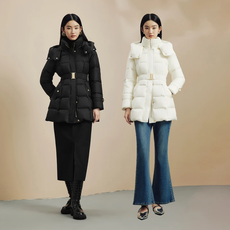 冬季商场同款保暖收腰羽绒服中长大衣双色LMFD8BOMCK01
