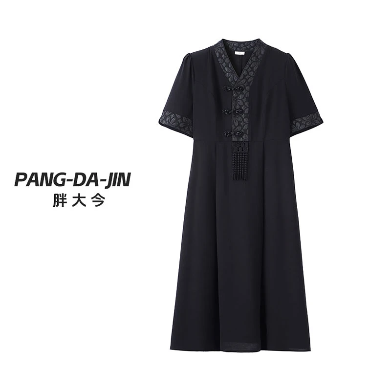 木棉林定制大码夏季新款气质时尚舒适黑色显瘦连衣裙ZB6695