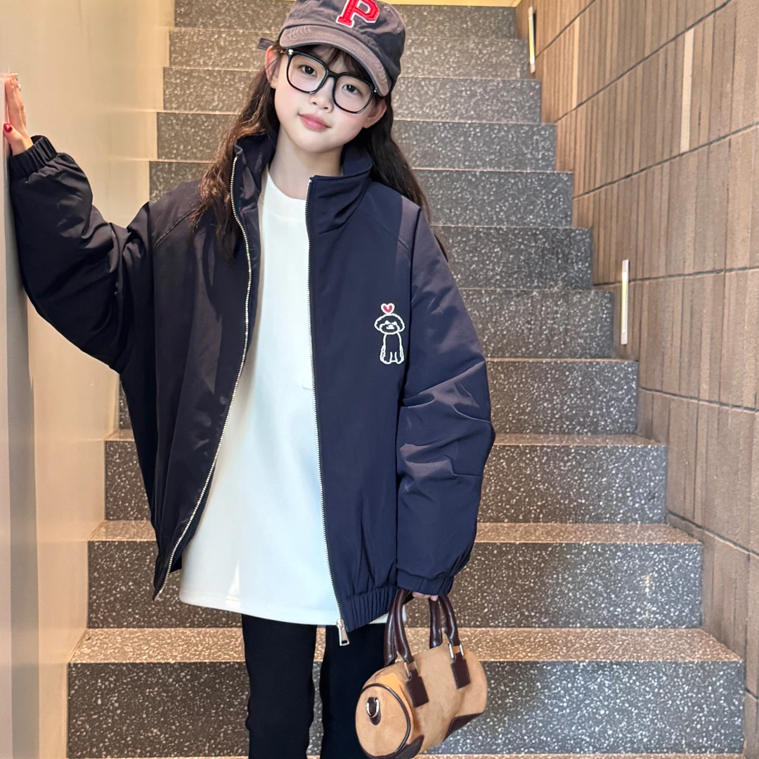2025冬季新款刺绣棒球服加厚韩版棉服女童洋气拉链外套宽松25812