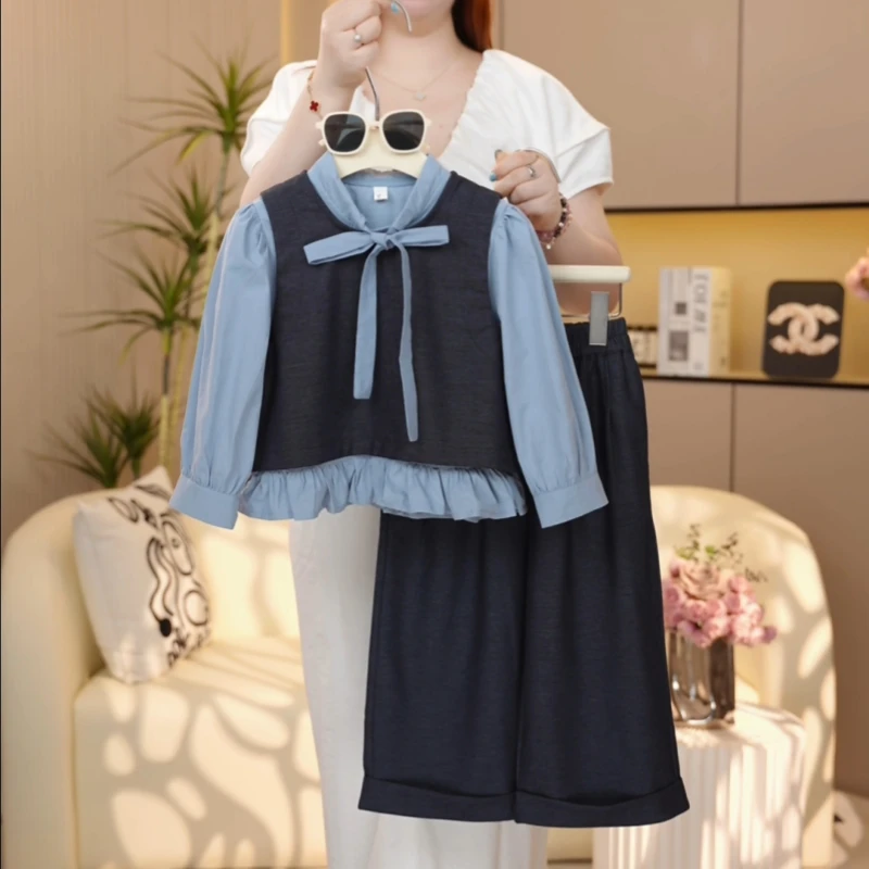 【糖宝魔豆】女童秋季牛仔套装2025新款洋气时尚女孩百搭衬衫三件套