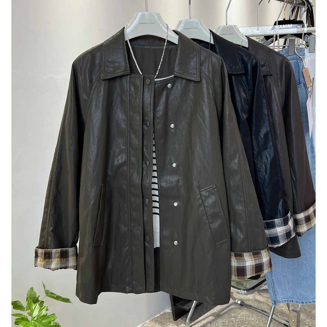 皮风衣外套女短款中长款宽松显瘦机车服皮夹克pu皮衣2025秋装新款