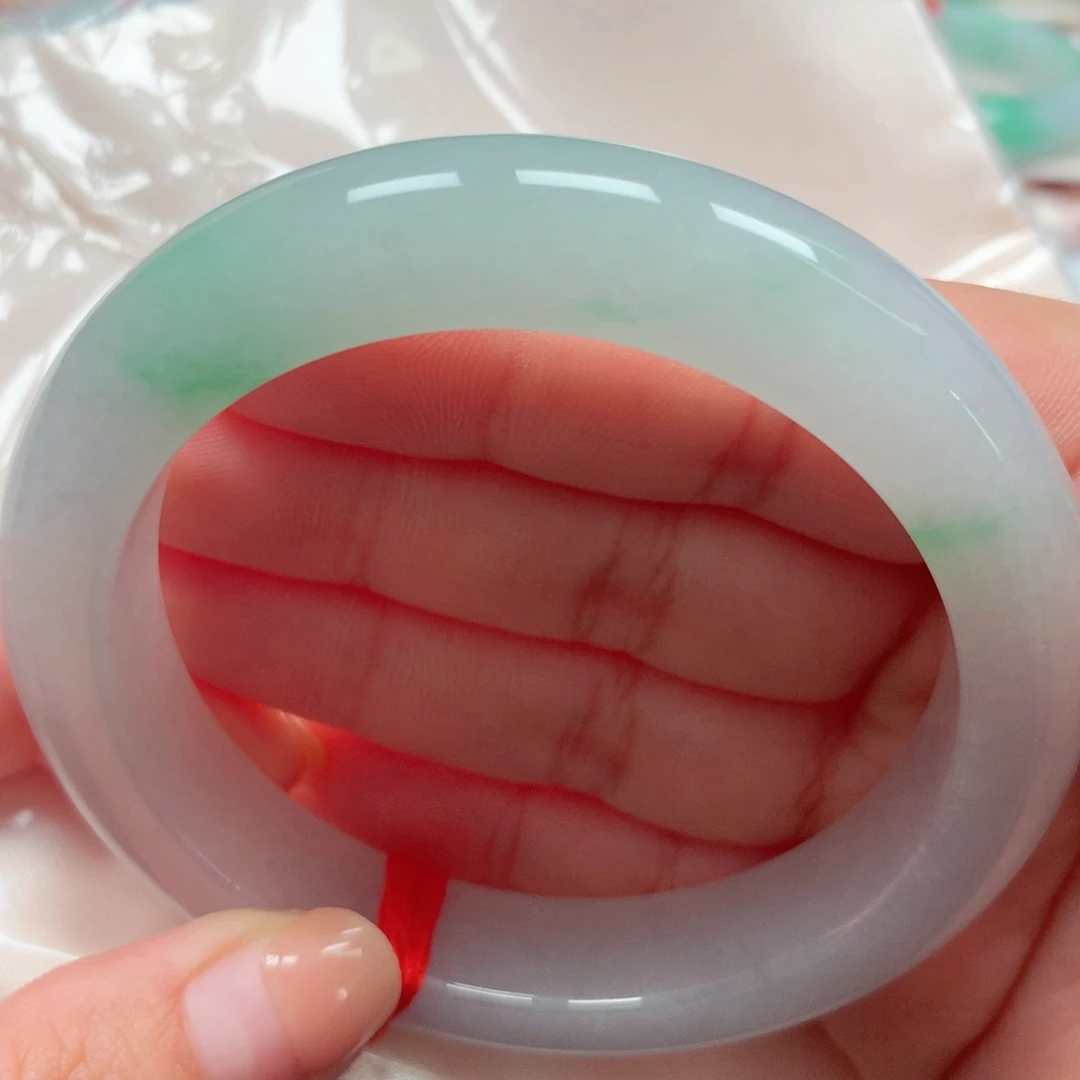 翡翠未镶嵌手镯25冰胶金丝绿