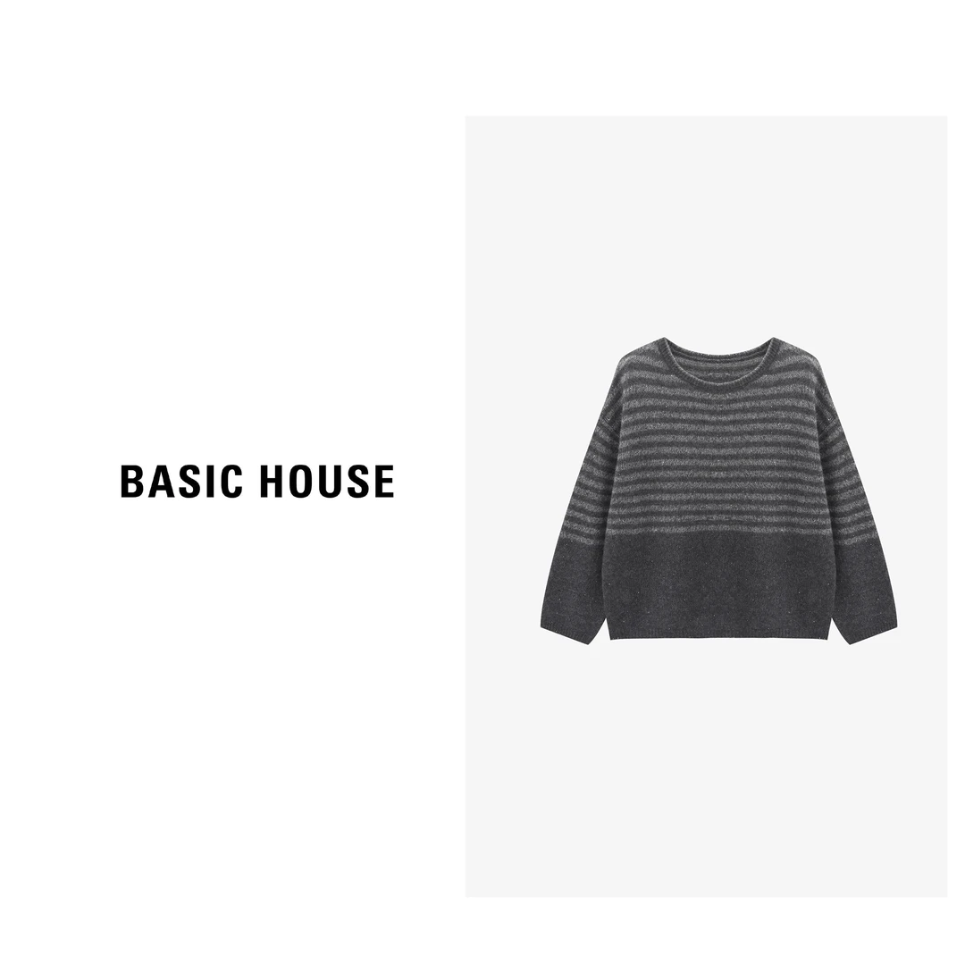 Basic House/百家好秋季新款时尚条纹亮片慵懒羊毛衫-B0625B5MOS2