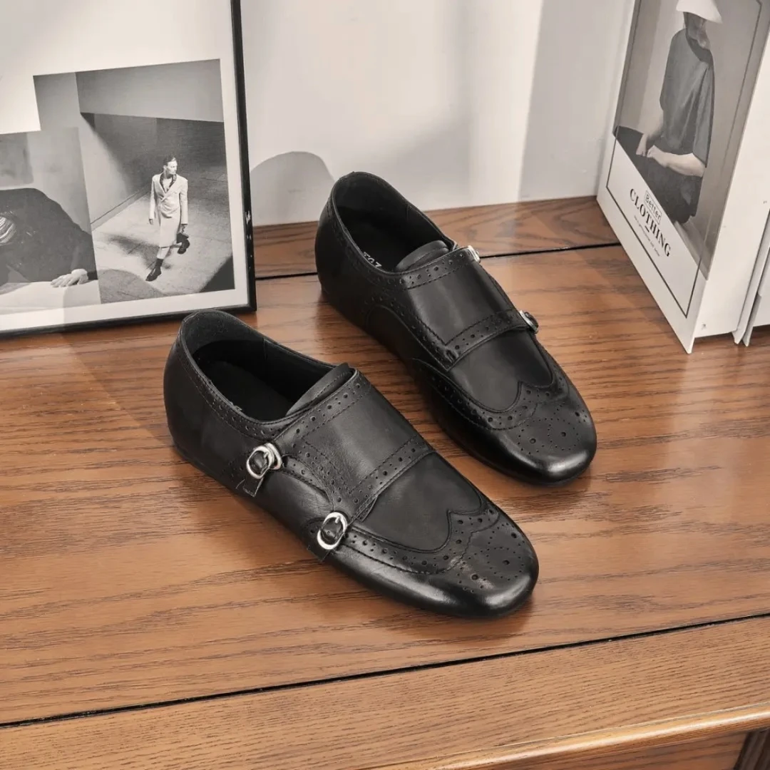 2025早春新款英伦风百搭欧货平底复古布洛克深口小单鞋女G699